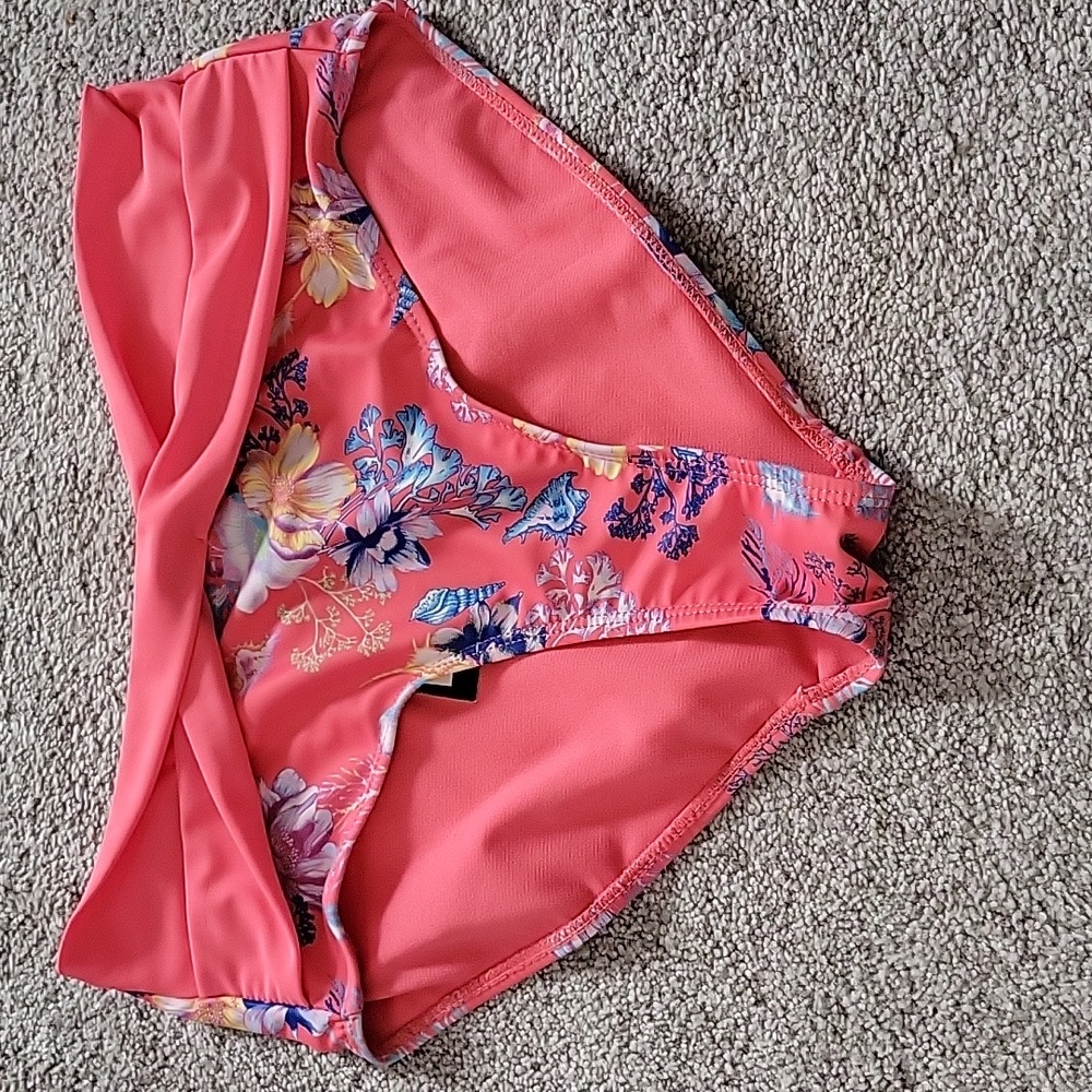 Nine West Coral Floral High-Waist Bikini Bottoms